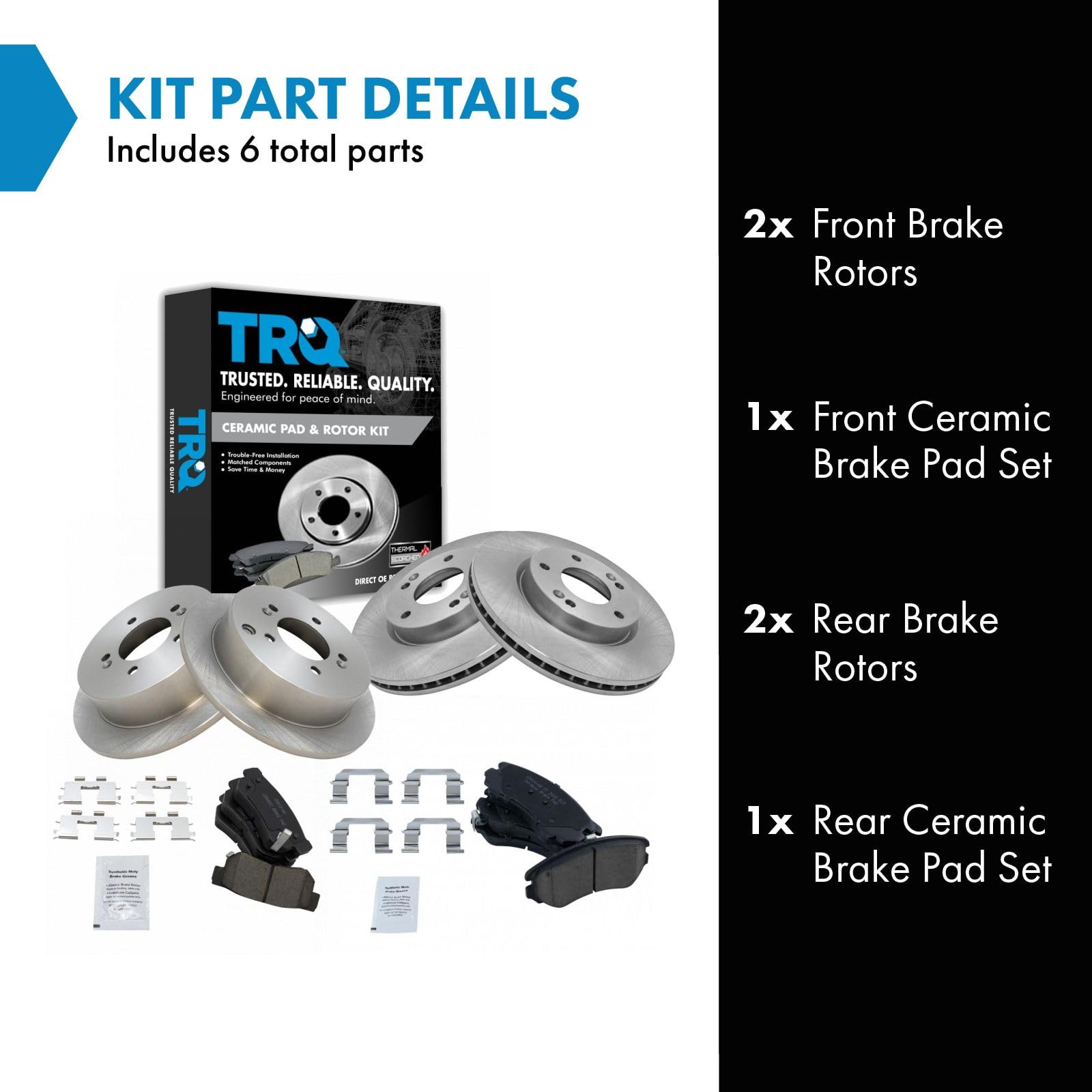 Trq Front And Rear Brake Pad & Rotor Kit Brake Pads Brake Rotor Ceramic Compatible With 2009 Hyundai Tucson 2005-2010 Kia Sporta