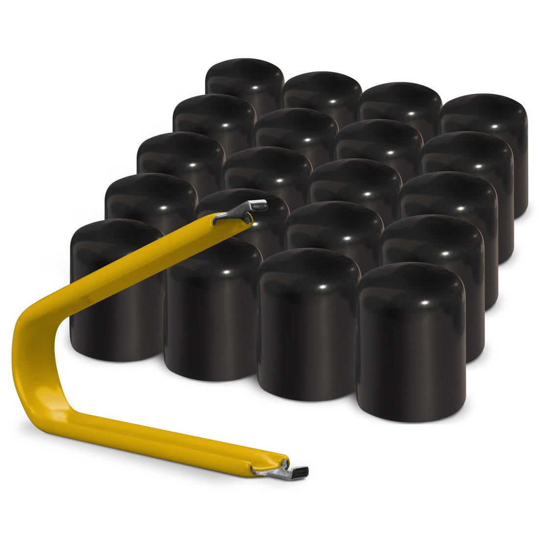 Colorlugs Vinyl Lug Nut Cover | Black | Flexible Fit Wheel Lug Nut Cap | Fits 21-23 Mm | Pack Of 32 | Includes Deluxe Extractor