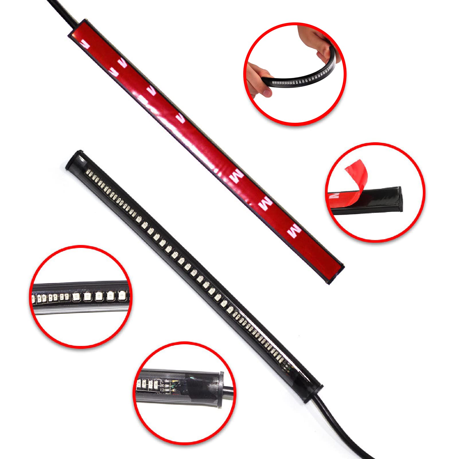 jaxiria Universal LED Strip Motorcycle Tail Lights with Turn Signals, 48LED 8    Flexible Brake Stop License Plate Lights Integr