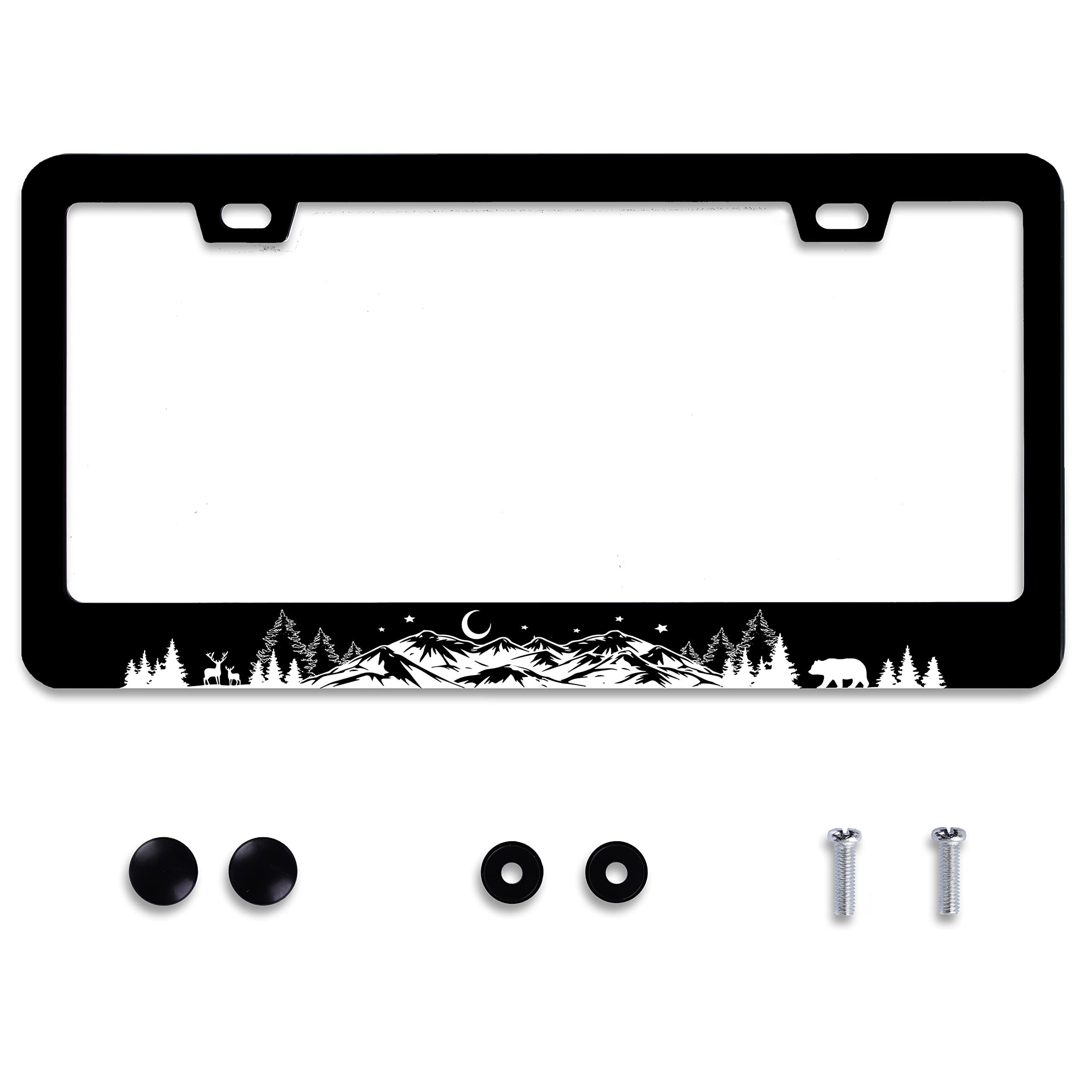Mountains License Plate Frame Stainless Steel Car Accessories Deer Bear Forest Mountain License Plate Frames Personalized Licens