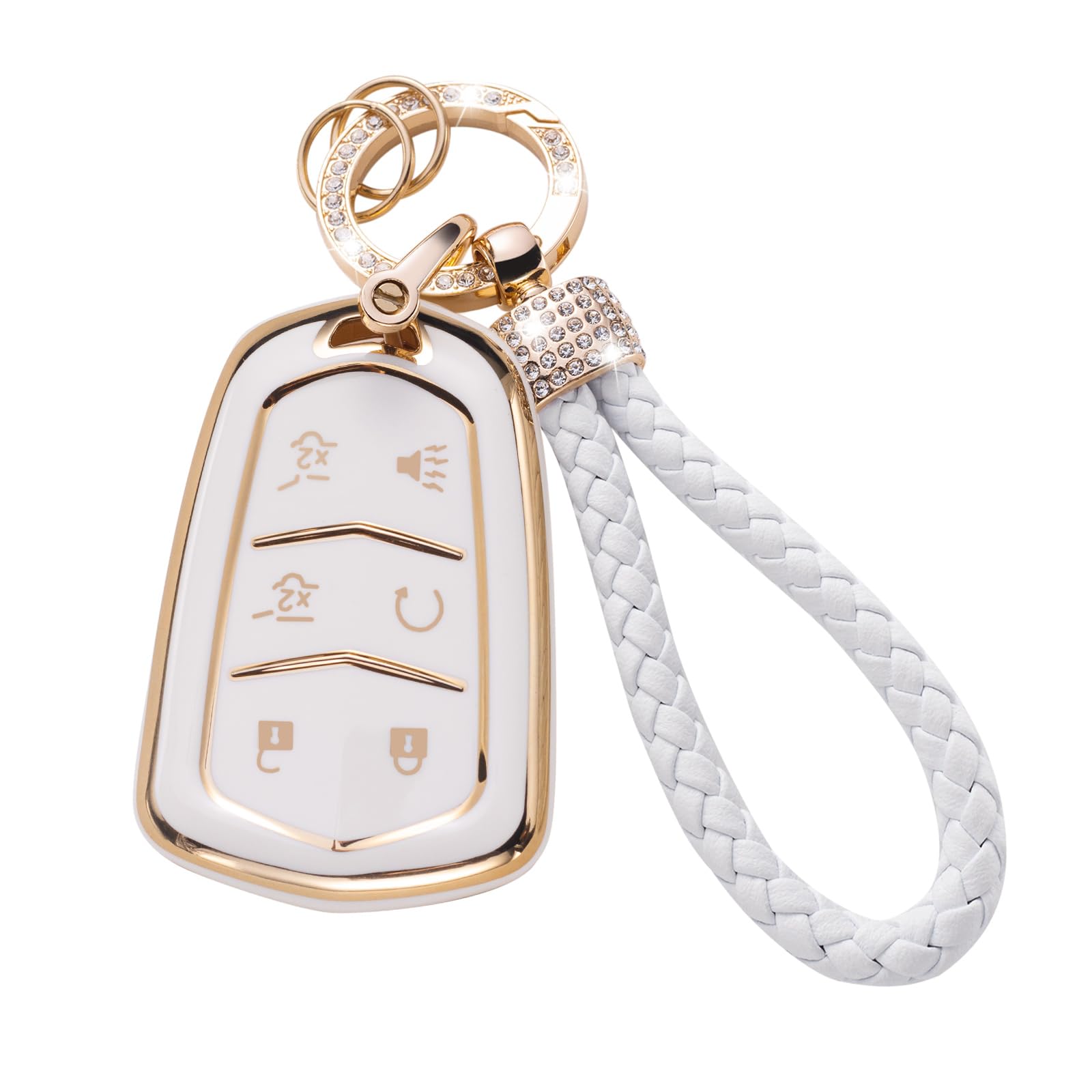 Gematay Cadillac Key Fob Cover, Tpu Case For Escalade Cts Srx Xt5 Ats Ct6, White & Black, Suv & Passenger Car