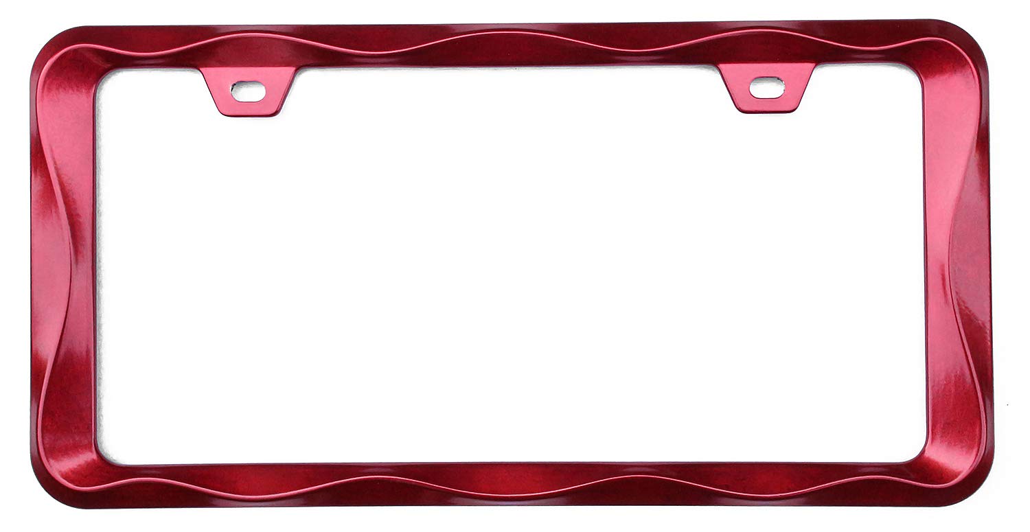 2Pcs Creathome 3D Curly Wave Pattern Shining Red License Plate Frame From Pure Zinc Alloy Metal