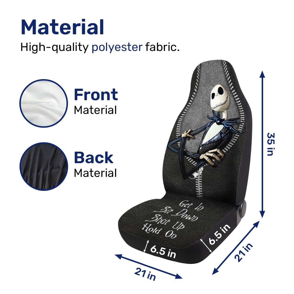 Genany Horror Nightmare Skellington 2 Front Car Seat Covers For Car Truck Sedan Suv, Halloween Seat Cover, Durable Automotive Se