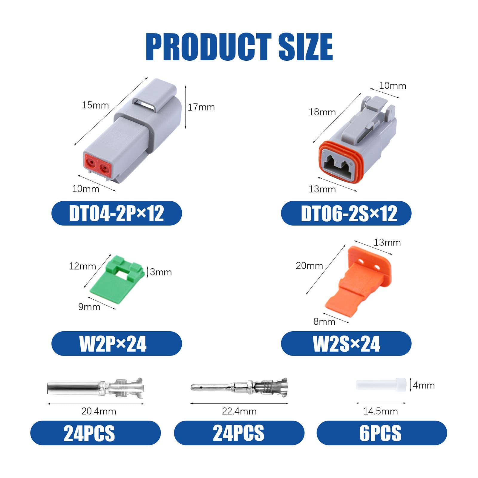 102Pcs 2 Pin Way Deutsch Dt Gray Connector 12 Set,Size 16 Solid Contacts Waterproof Electrical Wire Connector With Seal Plug For Truck, Off-Road Vehicles, Marine, Motorcycle Wiring