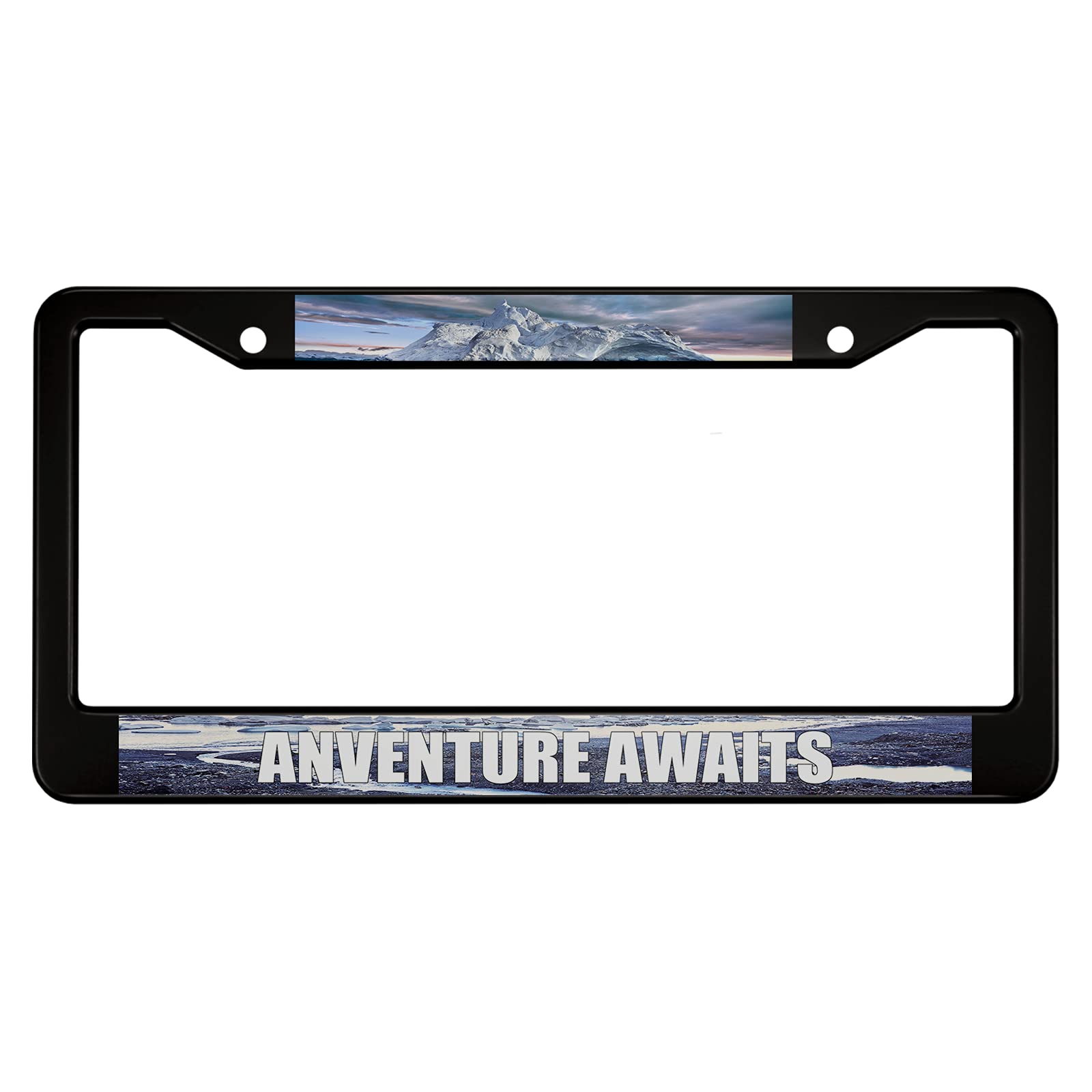 Ofloral Adventure Awaits Aluminum Alloy License Plate Frame Natural Snow Mountain Plateau River Applicable To Us Standard Car Me