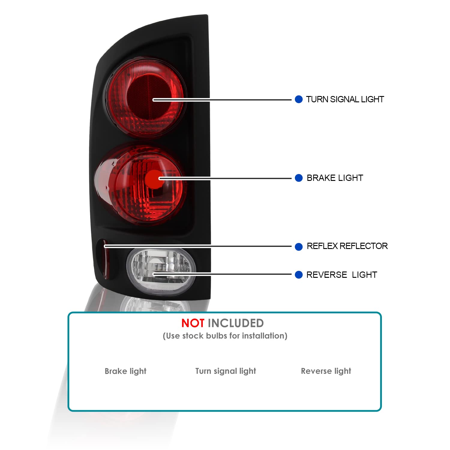 Spec-D Tuning Black Housing Clear Lens Tail Lights Compatible with 2002-2006 Dodge Ram 1500/2500/3500, Left + Right Pair Assembly