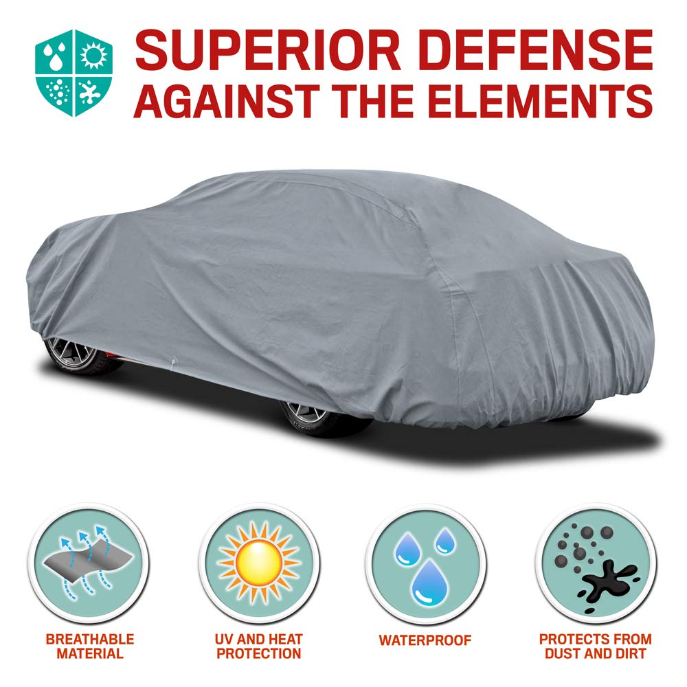 Motor Trend 4-Layer 4-Season Waterproof Car Cover All Weather Water-proof Outdoor UV Protection for Heavy Duty Use Full Cover fo