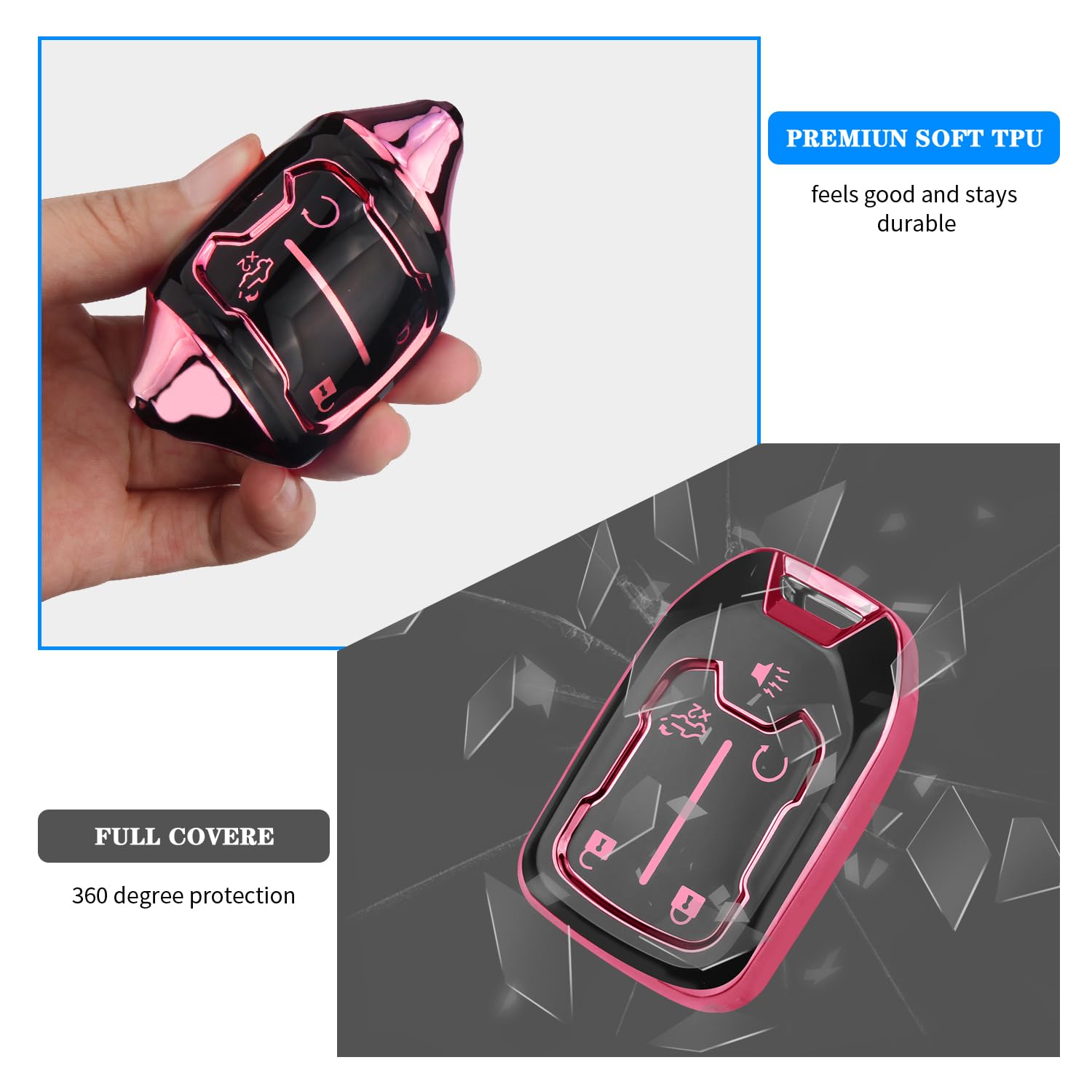 QBUC for GMC Key Fob Cover with Keychain,5 Button Soft TPU GMC Key Fob Cover,Fit for GMC Acadia Sierra Terrain and Chevy (pink,