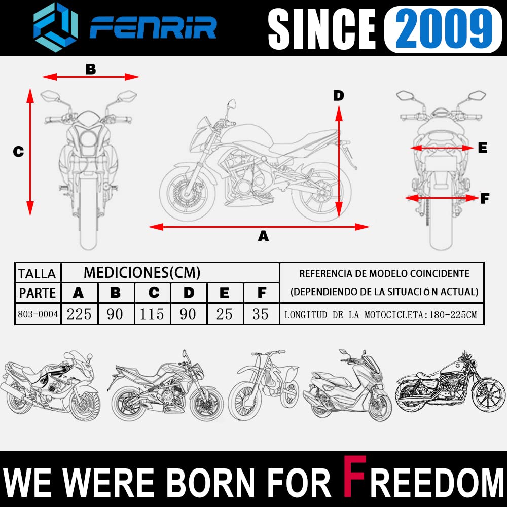 Fenrir 420D Oxford Cloth 88.6'' 225Cm Motorcycle Cover Exhaust Pipe Anti-Scalding Waterproof Outdoor Outside Storage For Naked S