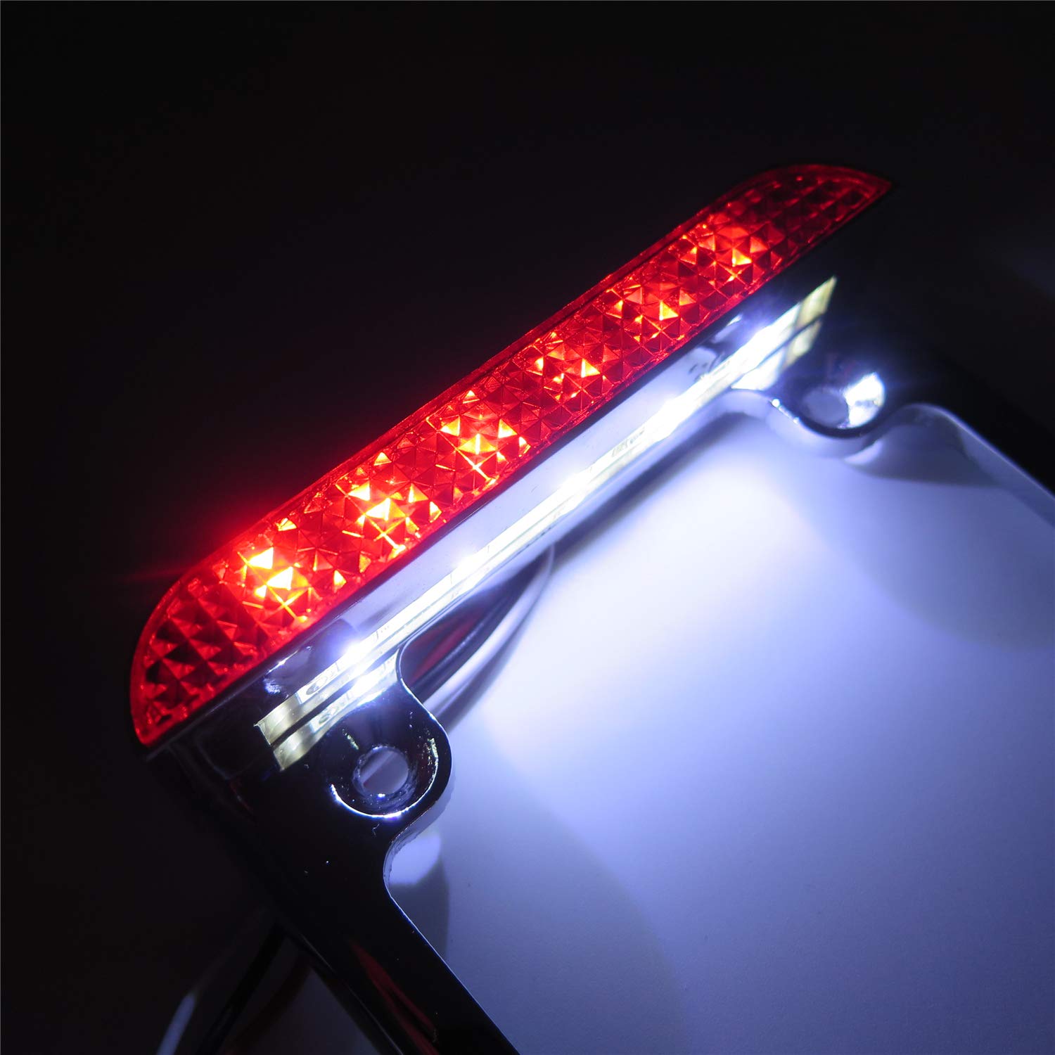Httmt Mt294-003- Motorcycle Chrome 7'' X 4'' Flat License Plate Frame Bracket Tag Holder W/ 3'' Led Bar Compatible With Universa