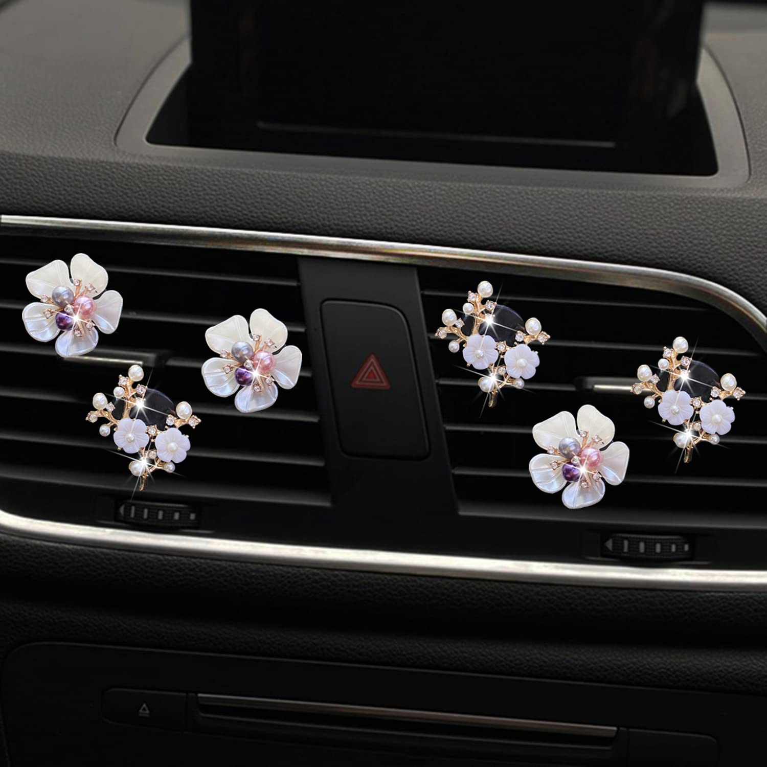 Bling Flower Air Vent Clips, 6 Pcs Cute Daisy Car Air Fresheners Vents Clips Car Diffuser Rhinestone Car Interior Decoration Charm Diamond Car Decor Bling Car Accessories For Women Girls