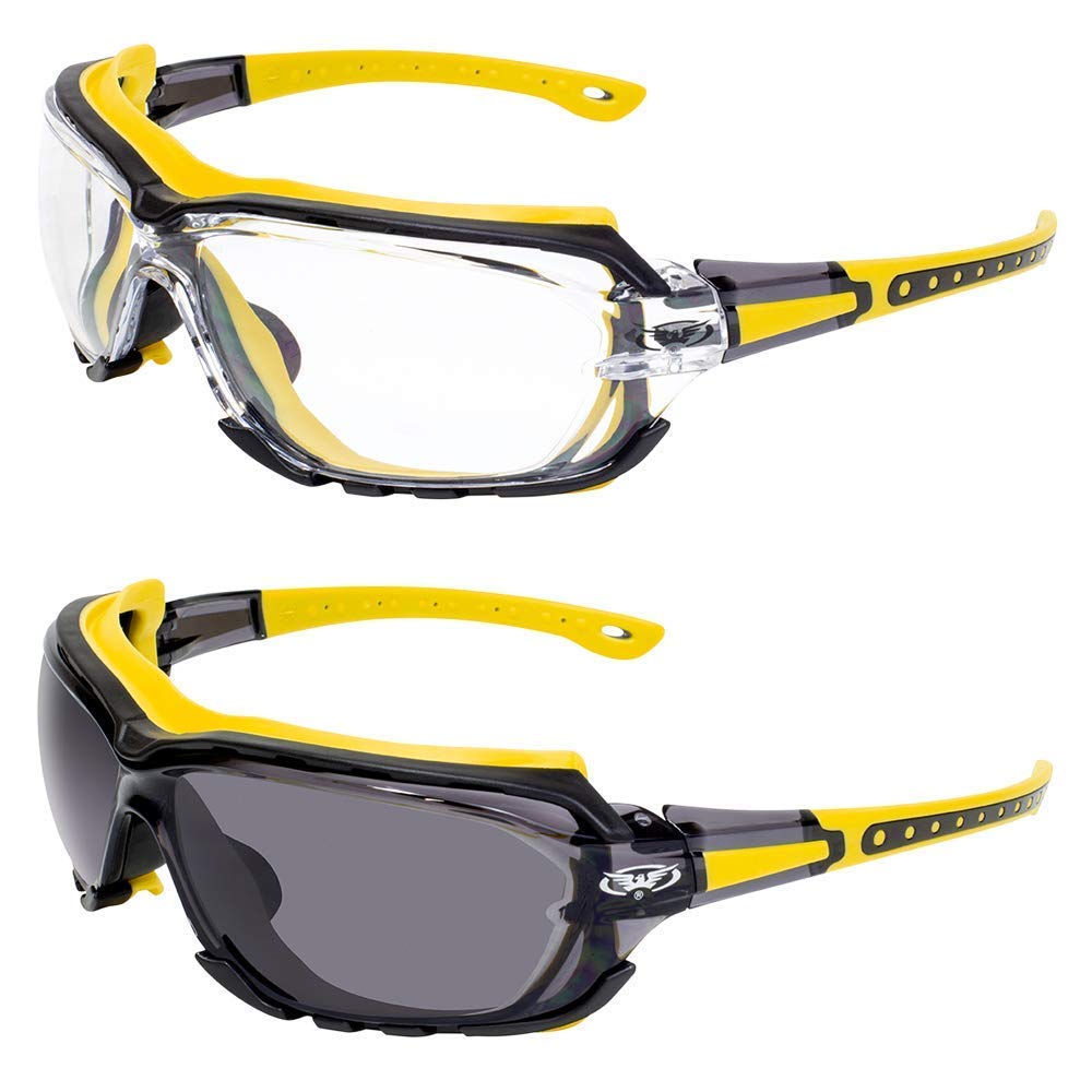 Global Vision Octane Padded Motorcycle Safety Sunglasses 2 Pair Clear and Smoke Lens ANSI Z87.1