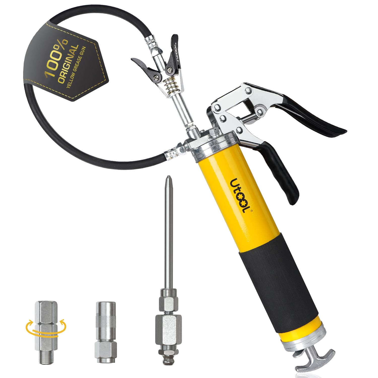 Utool Grease Gun, 8000 Psi Heavy Duty Pistol Grip Grease Gun Kit, 14 Oz Capacity, 20 Inch Rubber Flex Hose, 1 Patented Double Ha
