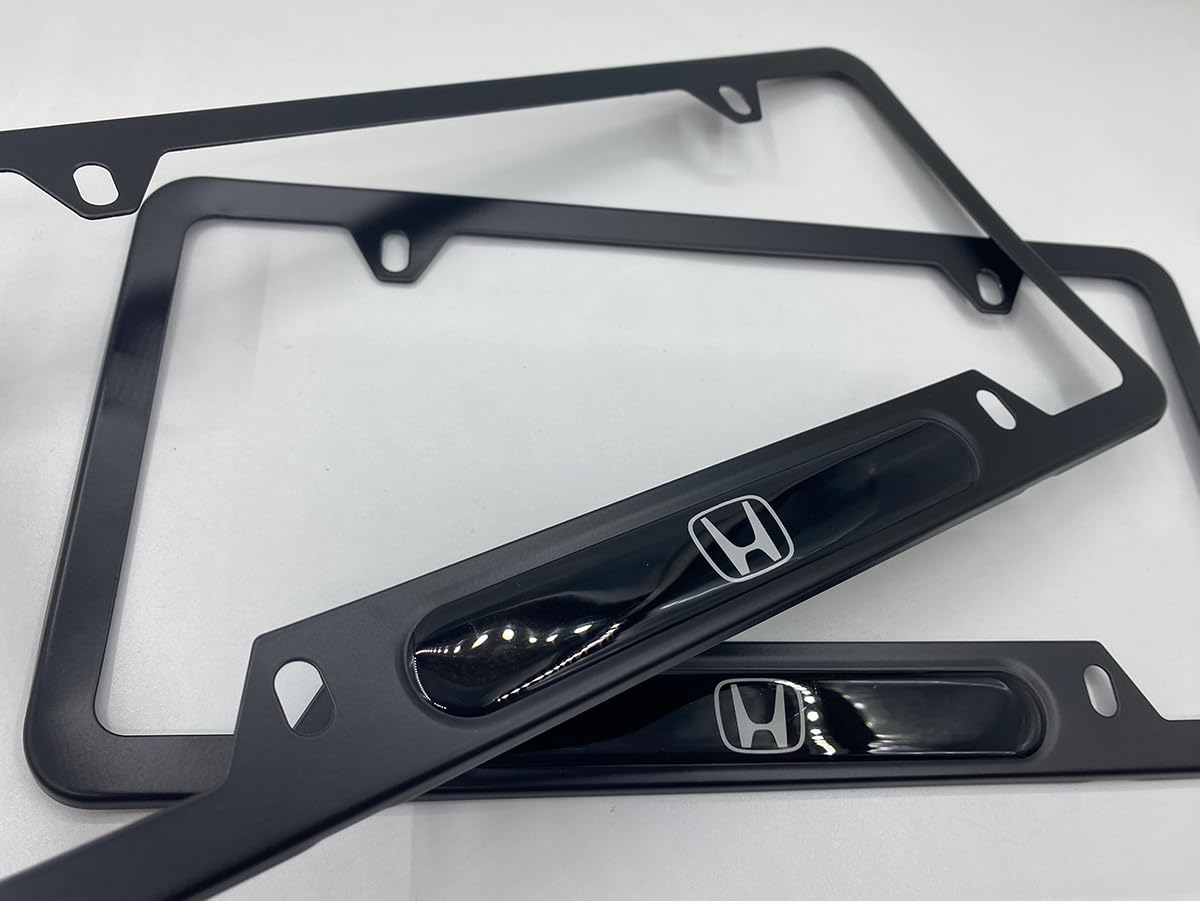 2 Pack Aluminum Alloy License Plate Cover Front Metal For Honda License Plate Frames With Chrome Screw Caps & 2 Holes (Car09)