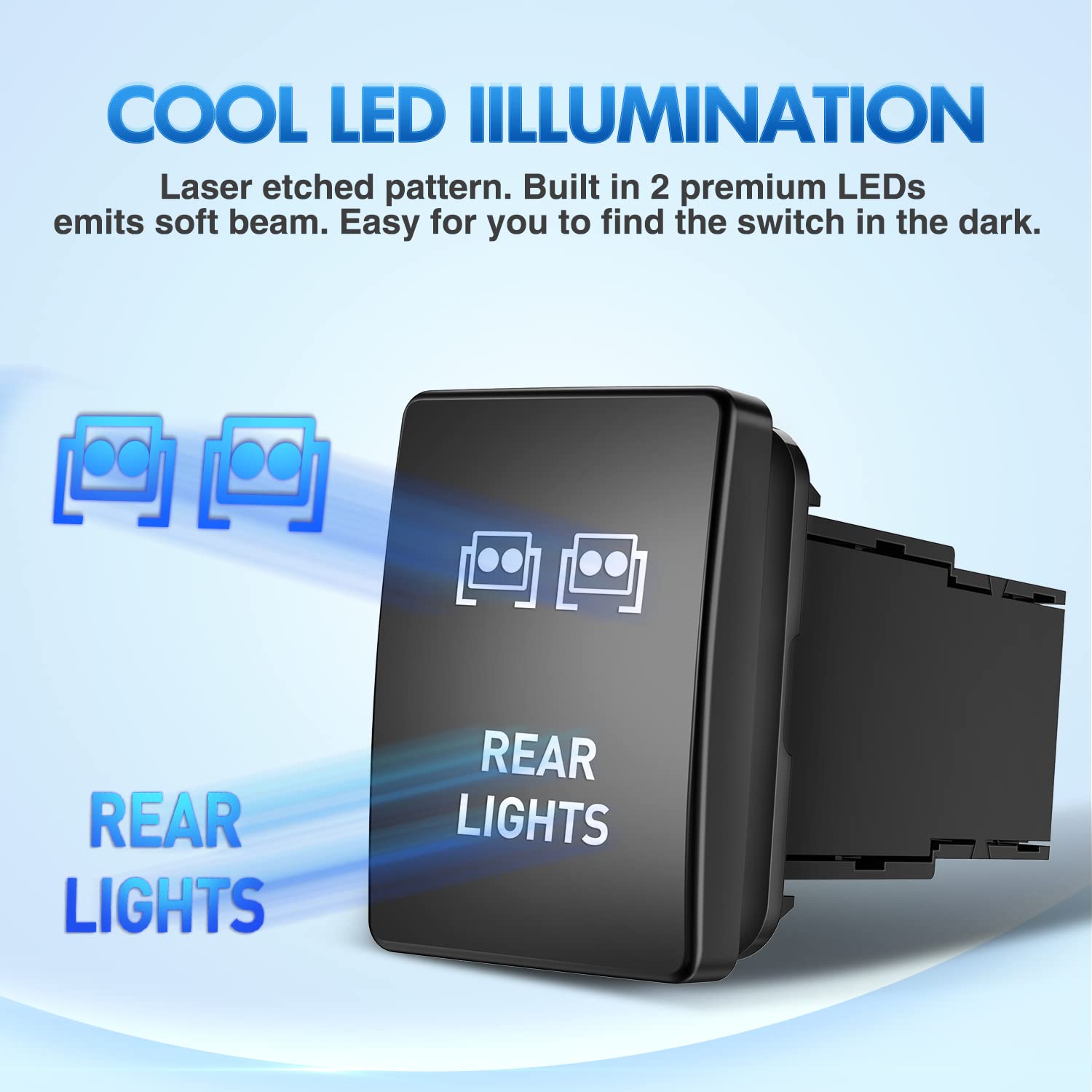 Nilight Rear Lights Push Button Switch 12V ON Off with Connector Wire Kit 1.28'' x 0.87'' Replacement for Toyota Sequoia Highlan