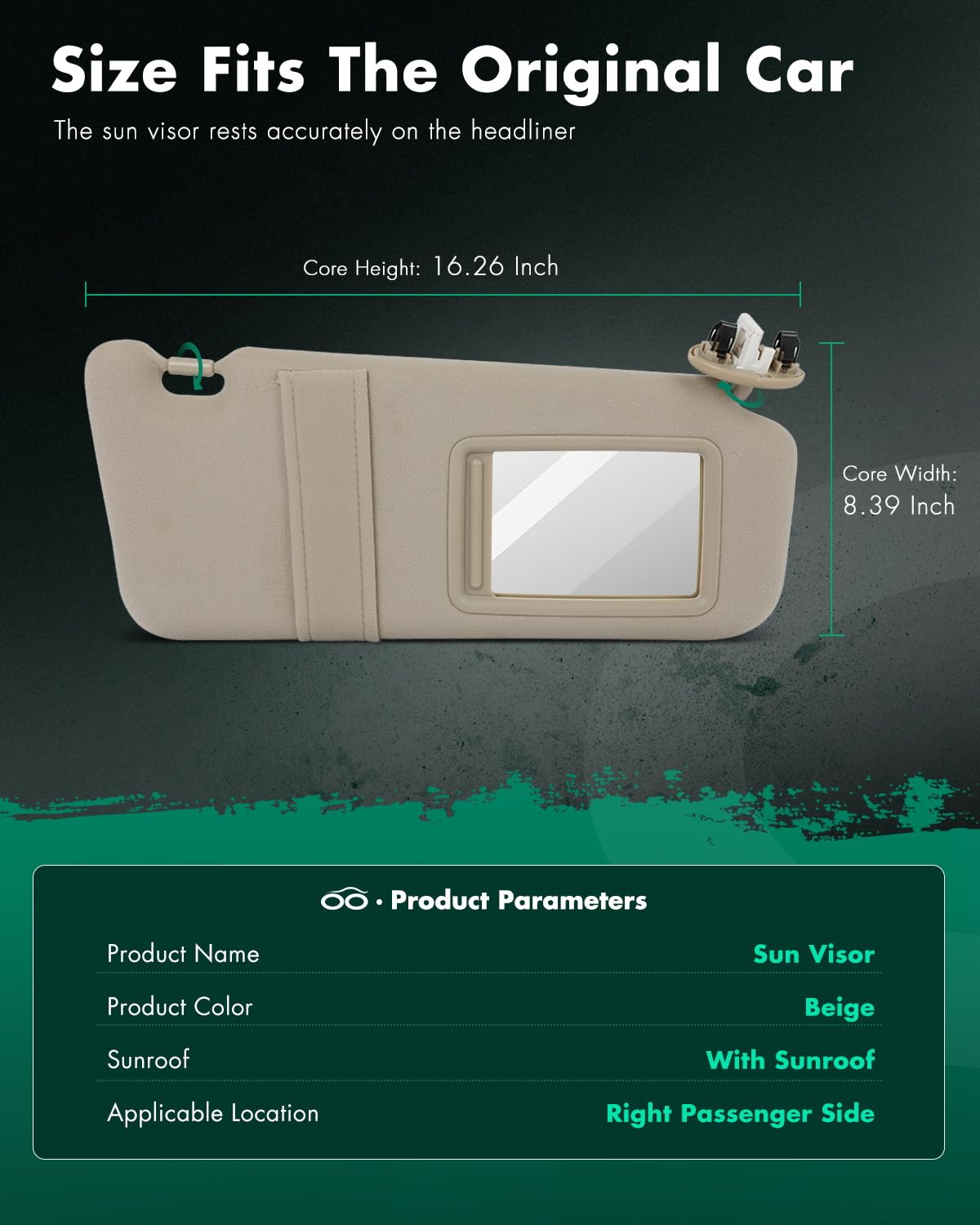 Scitoo Beige Right Passenger Side Interior Sun Visor Fit For Toyota For Camry 2006-2011 With Sunroof (Oe:74310-06750-E0)