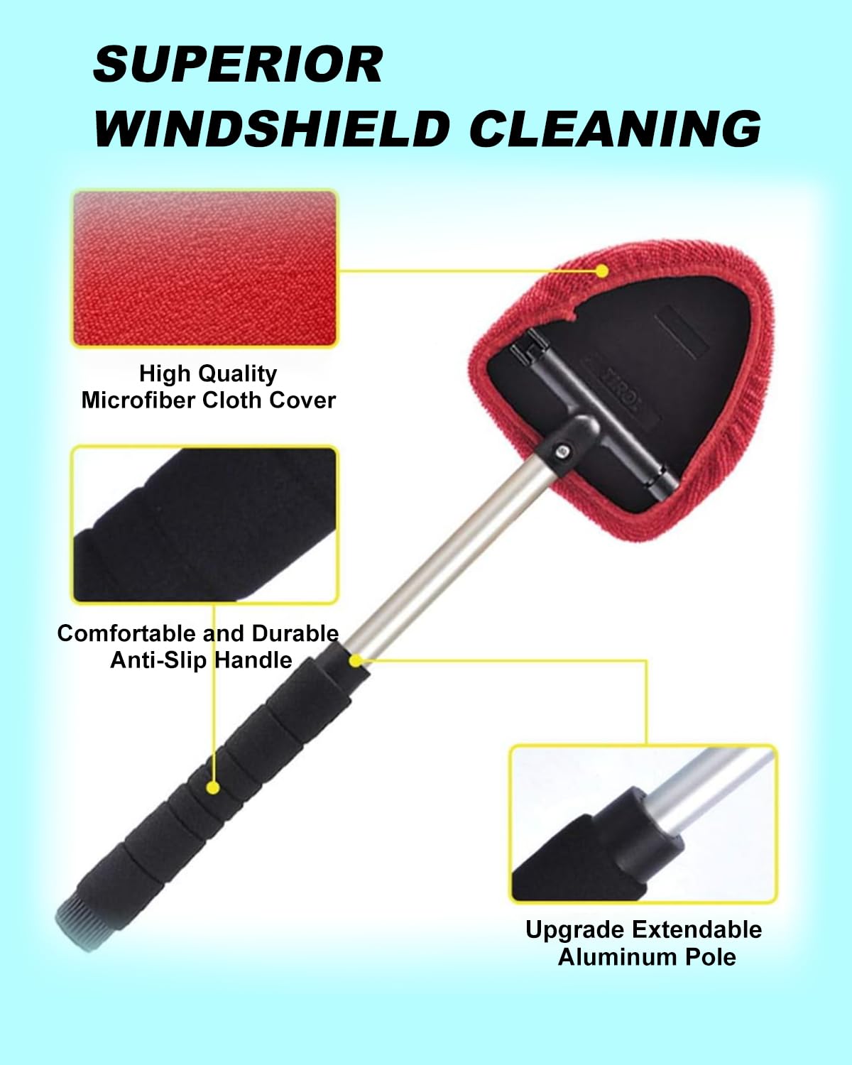 Autoec Auto Car Windshield Cleaner, Extendable Handle Window Cleaner Brush Kit Comes With 4 Packs Washable And Reusable Pads(2 W