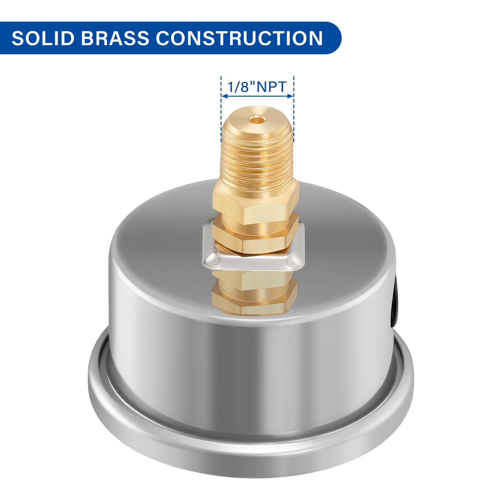Measureman 1-1/2'' Dial Size, Glycerin Filled Fuel Pressure Gauge, 304 Stainless Steel Case, 0-15Psi, 3-2-3%, 1/8'' Npt Back Mou