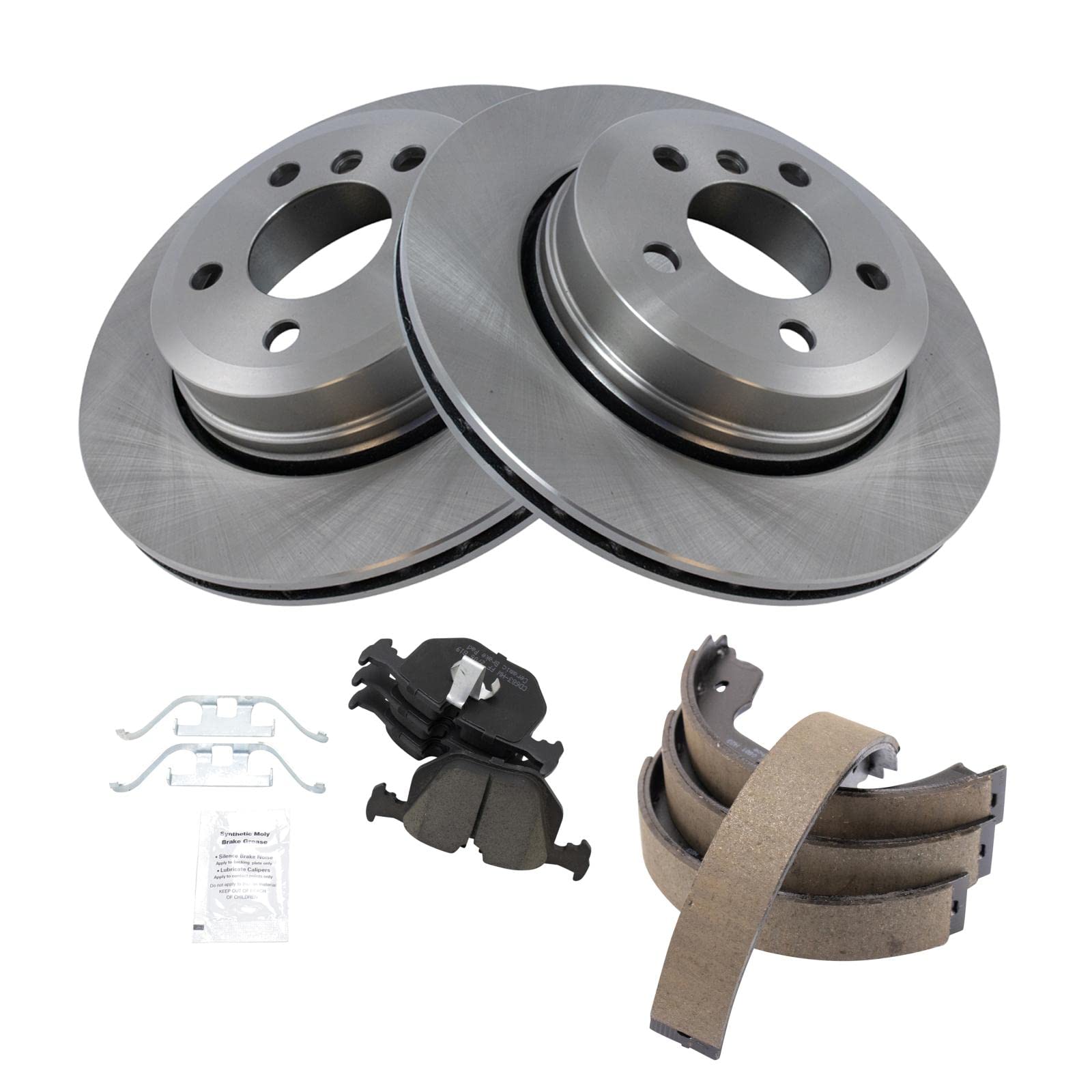 Trq Rear Brake Pad & Rotor Kit Brake Pads Brake Rotor Parking Brake Shoe Set Ceramic Compatible With 2004-2010 Bmw X3