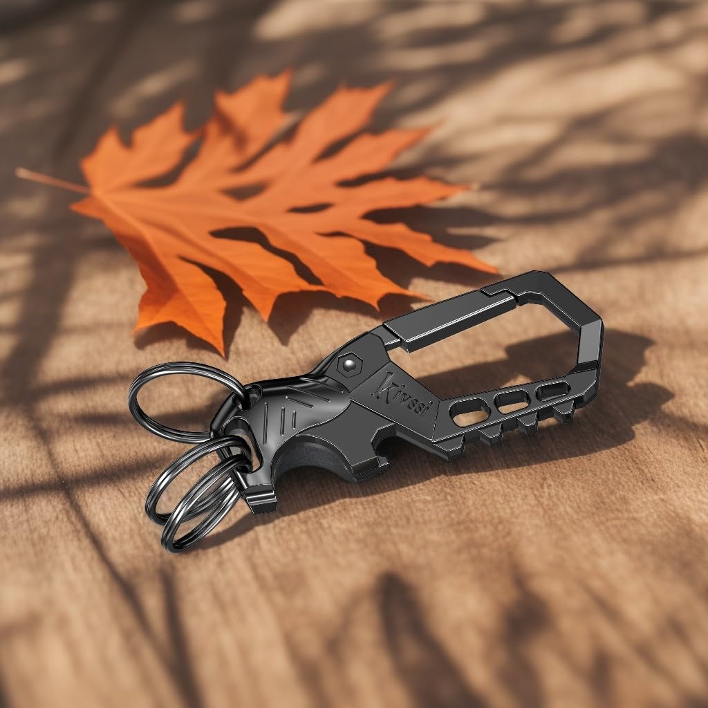 Kivssi Heavy Duty Metal Keychains, Carabiner Clip Car Key Chains,Fashion Family Keychain Bottle Opener And 3 Key Rings Suitable