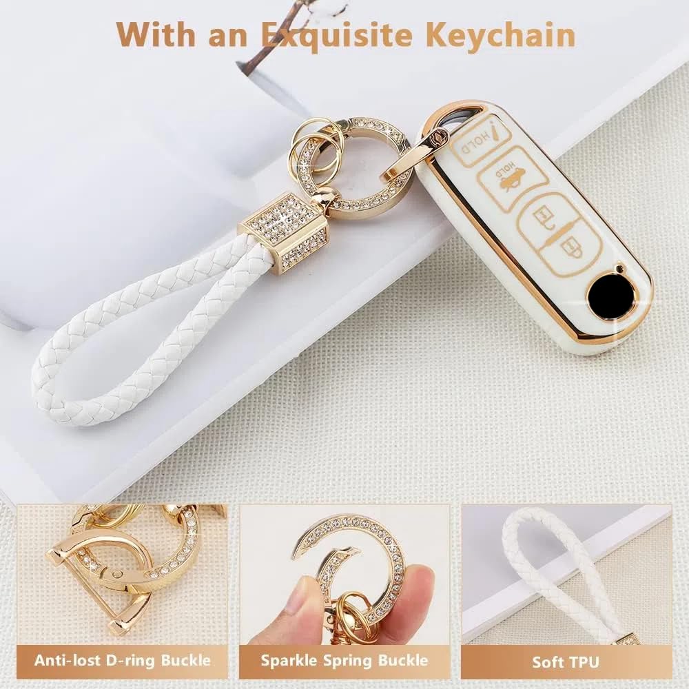 Pifoog Key Fob Cover For Mazda 3 6 Cx5 Cx9 Cx3 Mx5 Accessories Tpu Soft Car Smart Keys Shell Case 4 Button Full Covers Protector Bling Keychain Girly Women White Gold