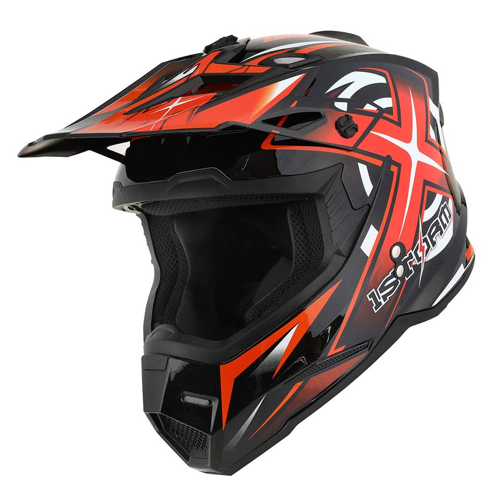 1Storm Motocross Adult Helmet Bmx Mx Atv Dirt Bike Helmet Racing Orange + Goggles + Skeleton Orange Glove Bundle