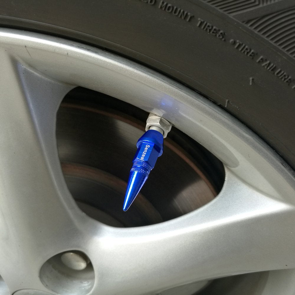 Senzeal 4X Long Impale Spiked Aluminum Car Truck Bike Wheel Tire Caps Air Dust Cover Blue
