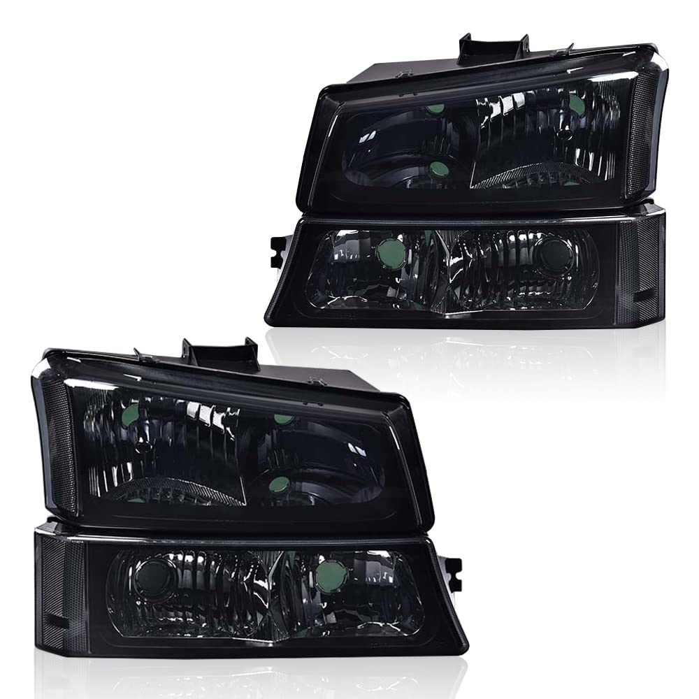 G-Plus Headlight Bumper Lamps Assembly Compatible With 03-06 Chevy Avalanche/03-07 Silverado 1500Hd/03-06 Silverado 2500Hd, Smok