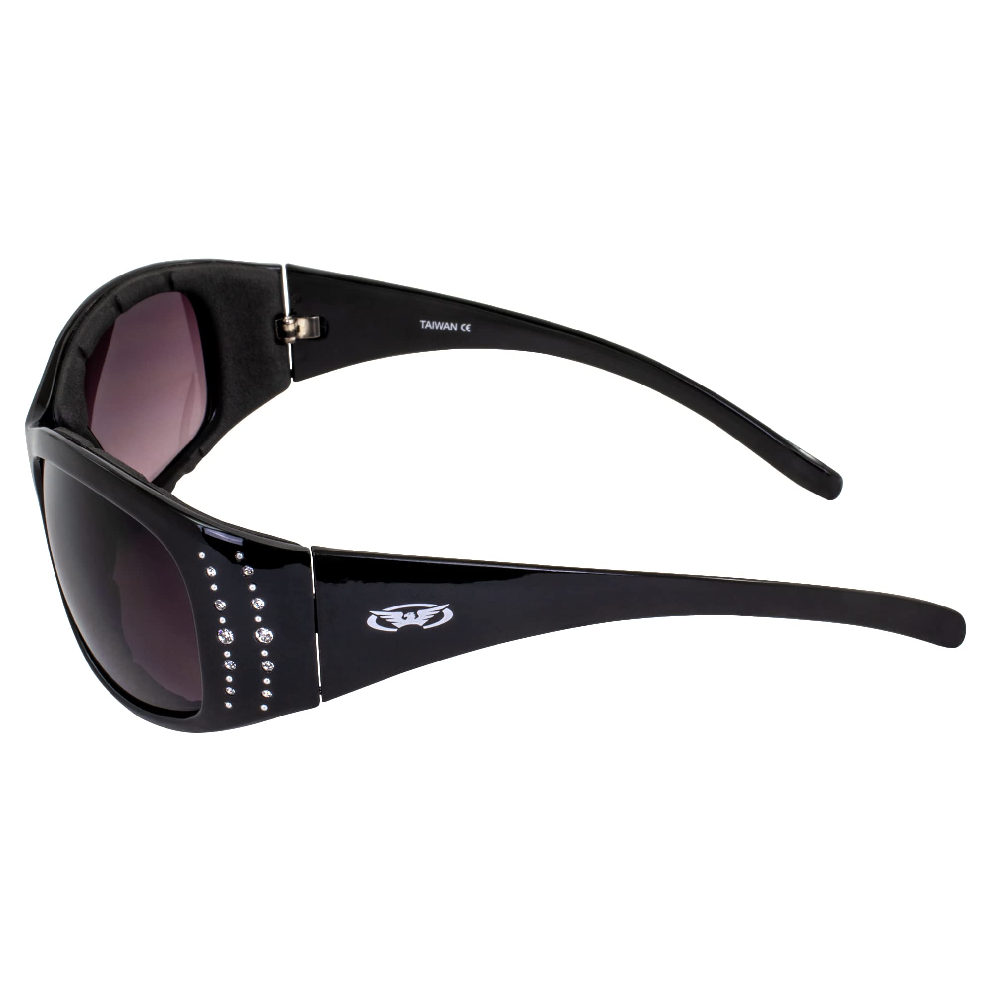 Global Vision Eyewear Marilyn 2 Plus Motorcycle Glasses For Women Black Frame Bling-Ed Out With Rhinestones (Smoke)