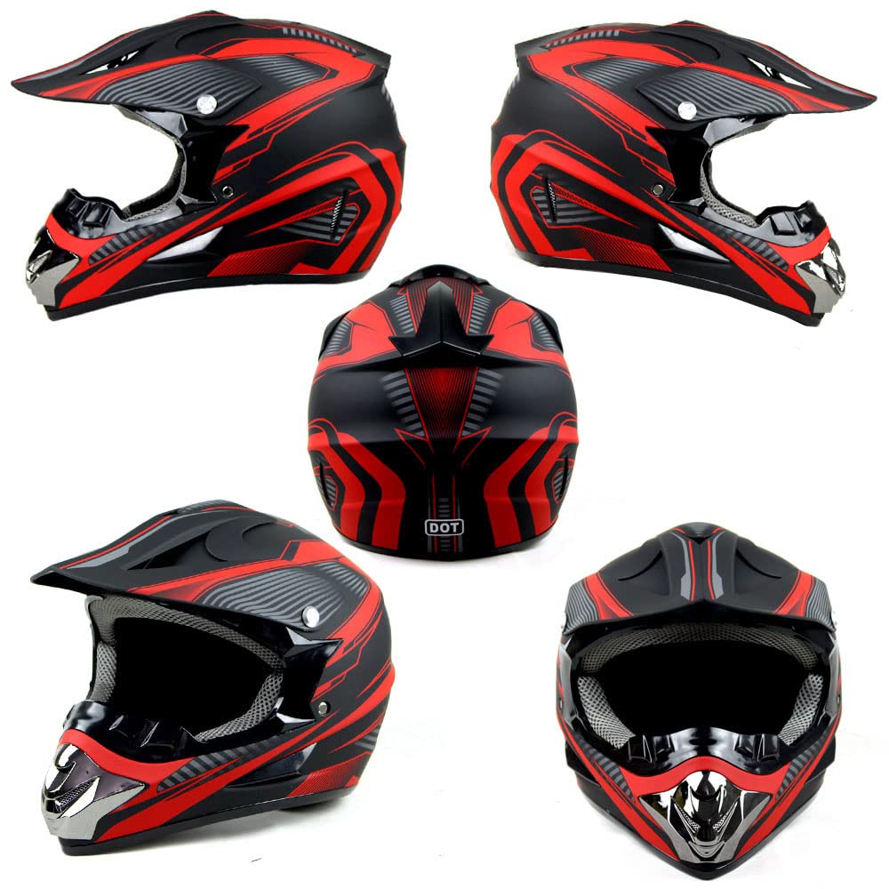 Motorcycle Helmet, Powersports Motorcycle Man Woman Adult Atv Mx Helmet, Dot Certification Standard, Four Seasons (Red, Medium)