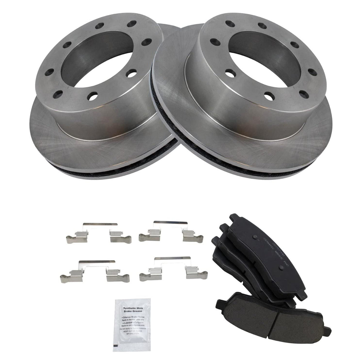 TRQ Rear Brake Pad & Rotor Kit Brake Pads Brake Rotor Ceramic Compatible with 2000-2005 Ford Excursion 1999-2004 F-250 Super Dut