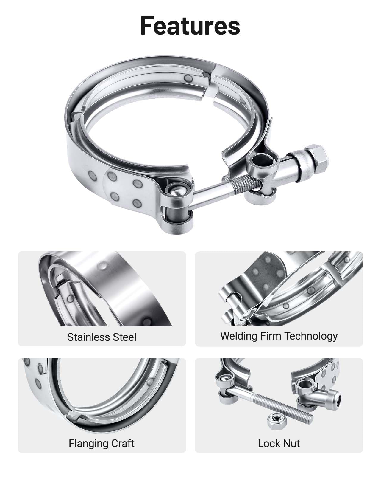 Evil Energy 3.0 Inch V Band Clamp For Flange Kit Stainless Steel 2Pcs (No Flanges)