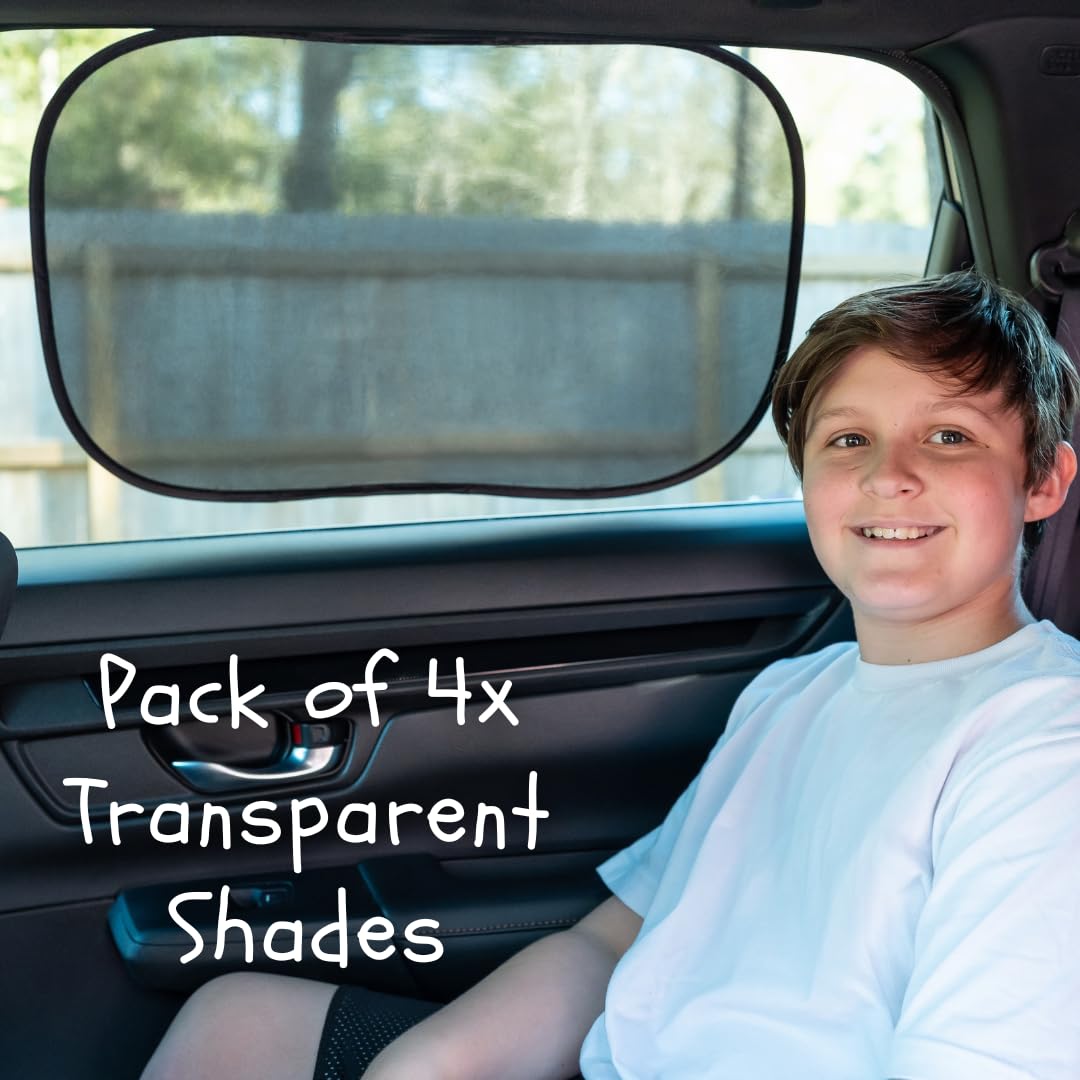Kinder Fluff Car Window Shade (4X Transparent Sunshades) - The Only Certified Car Window Sun Shade For Driver Proven To Block 99