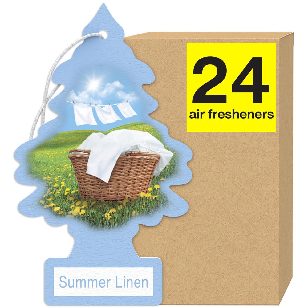Little Trees Air Fresheners Car Air Freshener. Hanging Tree Provides Long Lasting Scent For Auto Or Home. Summer Linen, 24 Air F
