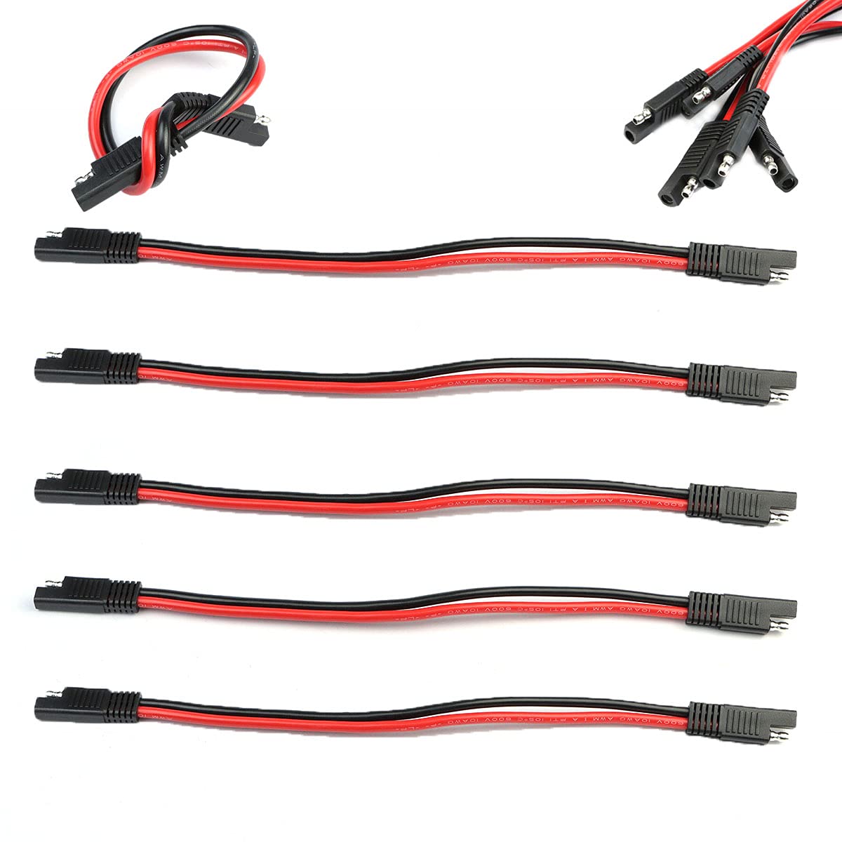 5 Pack 14 Gauge Quick Disconnect Wire Harness SAE Connector Bullet Lead Cable for Motorcycle Boat Car Tractor - 12in Red and Bla