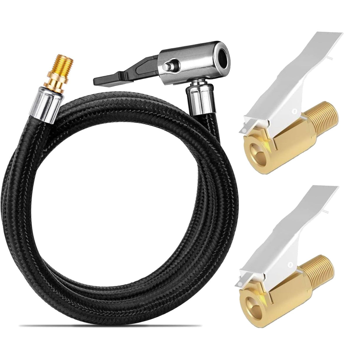 Hiyitks 15.7 Inch Tire Hose With Inflator Adapter,Locking Air Chuck Portable Valve Clamp And Brass Connectors For Car, Motorcycle, Bicycle And Truck Maintenance