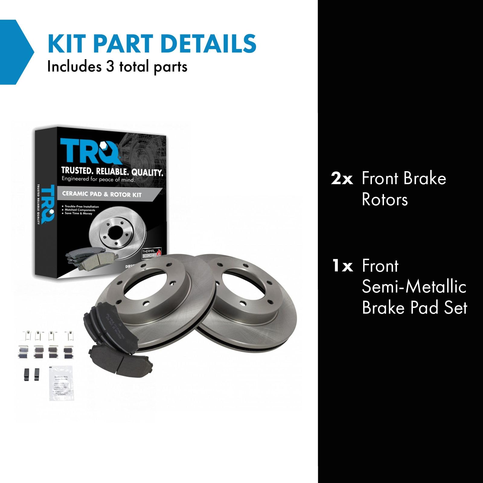 Trq Front Brake Pad & Rotor Kit Brake Pads Brake Rotor Semi-Metallic Compatible With 2002 Honda Passport 2002-2004 Isuzu Axiom R
