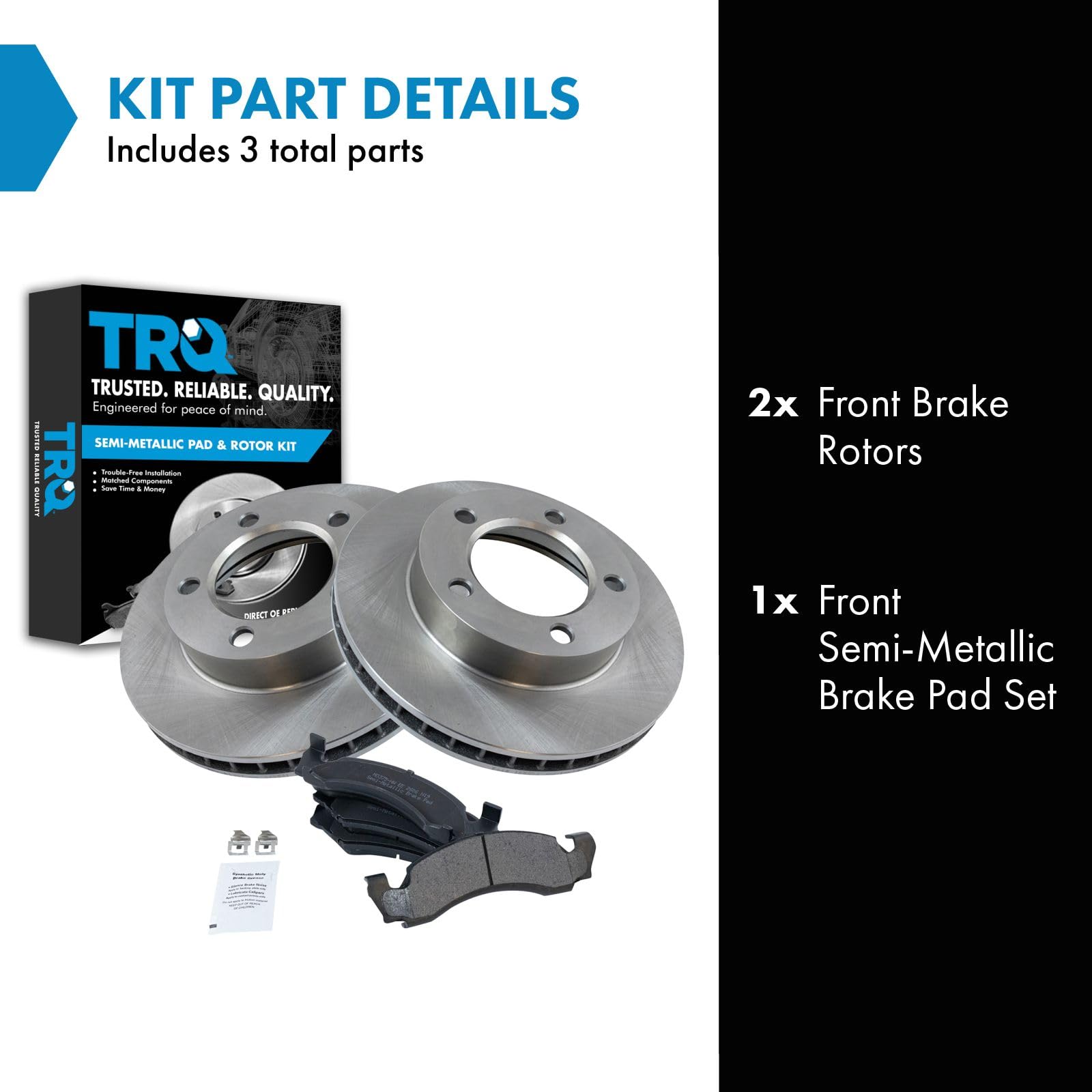 Trq Front Brake Pad & Rotor Kit Brake Pads Brake Rotor Semi-Metallic Compatible With 1987-1993 Ford Bronco F-150