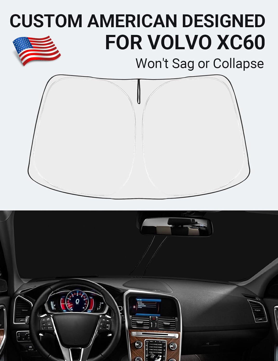 Proadsy 2025 Upgrade Windshield Sun Shade Custom Fit Volvo Xc60 2010-2017 4-Layer Foldable Front Sunshade Protector Sun Visor Bl