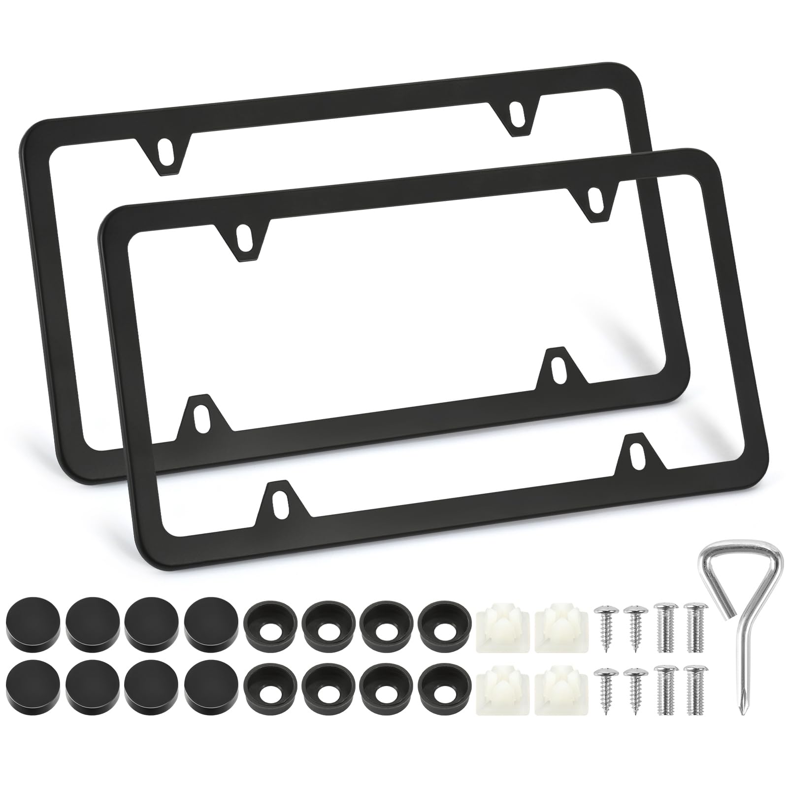 2 Pack License Plate Frames, 4 Holes Matte Black License Plate Frame, Aluminum License Plate Holder With Free Screws Fasteners C
