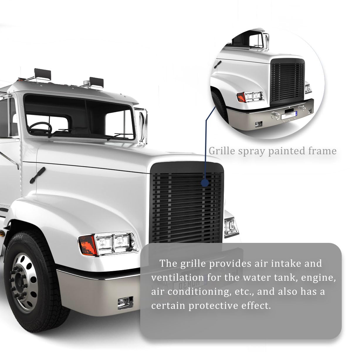 Easyinst Front Chrome Grille with Bug Screen for 1990-2020 Freightliner FL 112/120, ABS Material, Model UT-FLD-0108