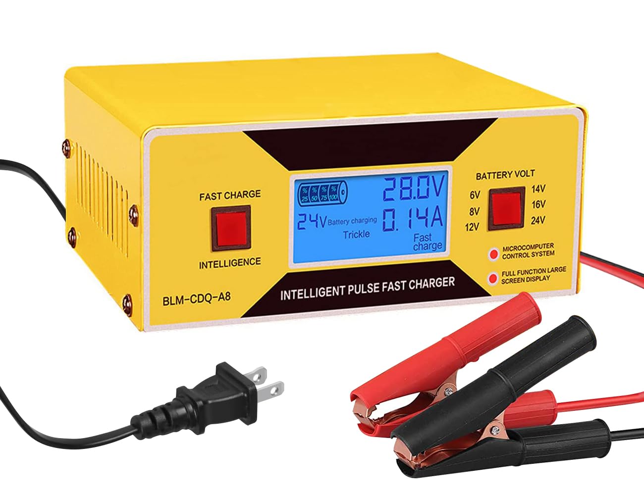 Car Battery Charger Automatic, 6/8/12/14/16/24V Adjustable Voltage Battery Charger 0-10A, Battery Maintainer, Smart Trickle Charger For Golf Cart, Car,Automotive,Motorcycle,Lawn Mower,Marine,Boat,Atv