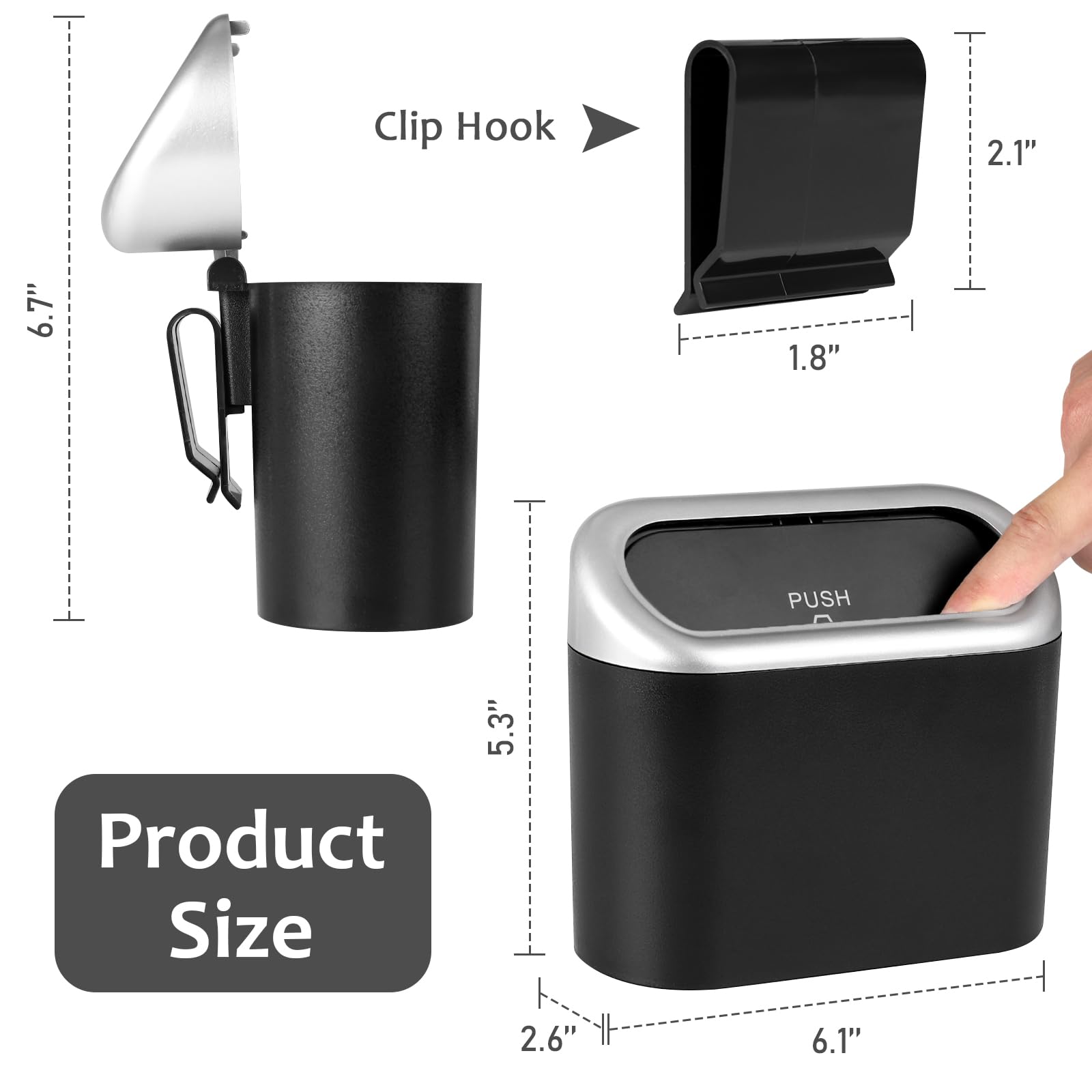 Accmor Car Trash Can With Lid, Mini Vehicle Trash Bin Car Dustbin Garbage Organizer Holder With Trash Bag, 2 Pack Small Hanging Leakproof Cars Storage Bag Container For Auto, Suv, Office (Silver)