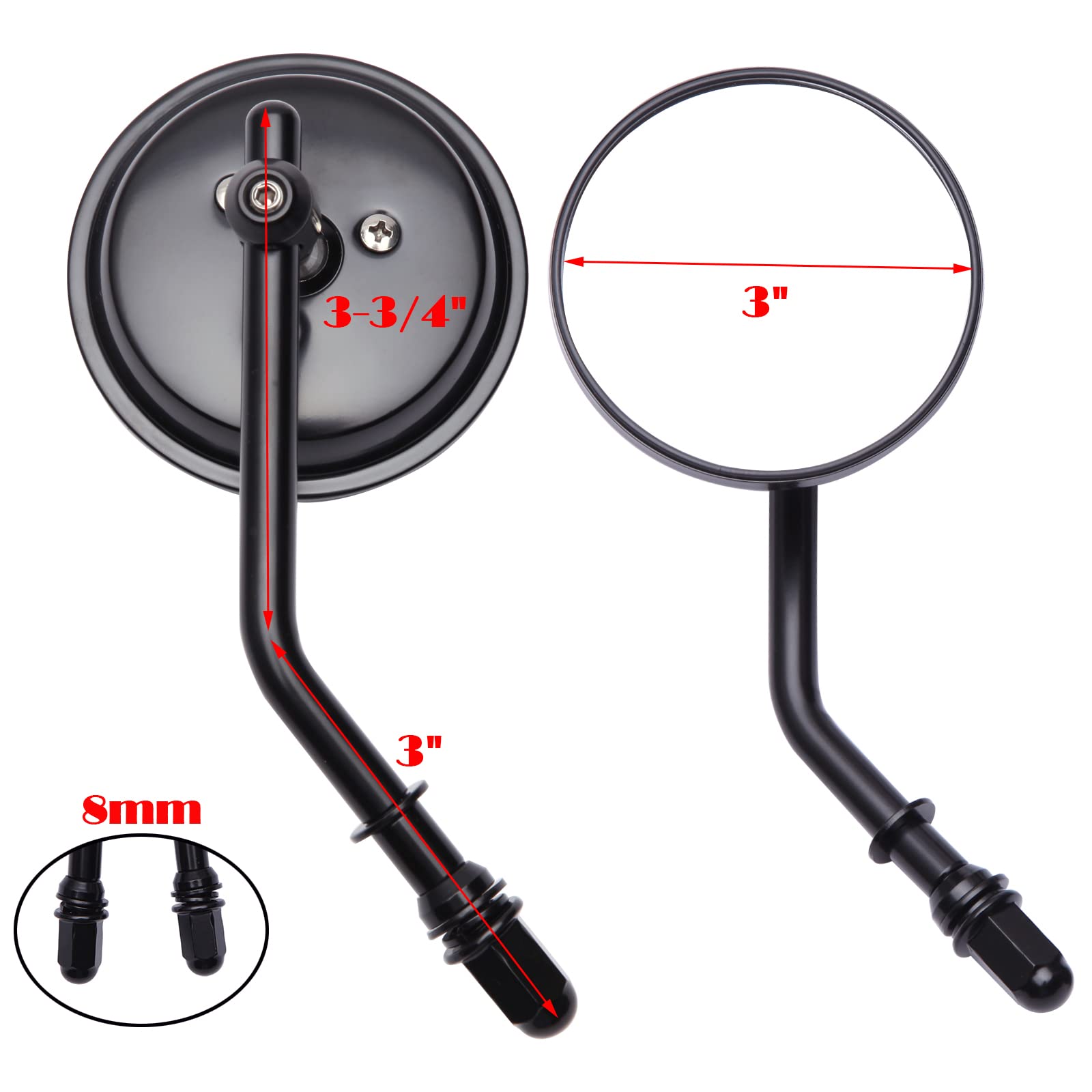 Black Motorcycle Mini Round Rear View Side Mirrors Compatible With Sportster Dyna Softail Road King Street Electra Glide Road Gl