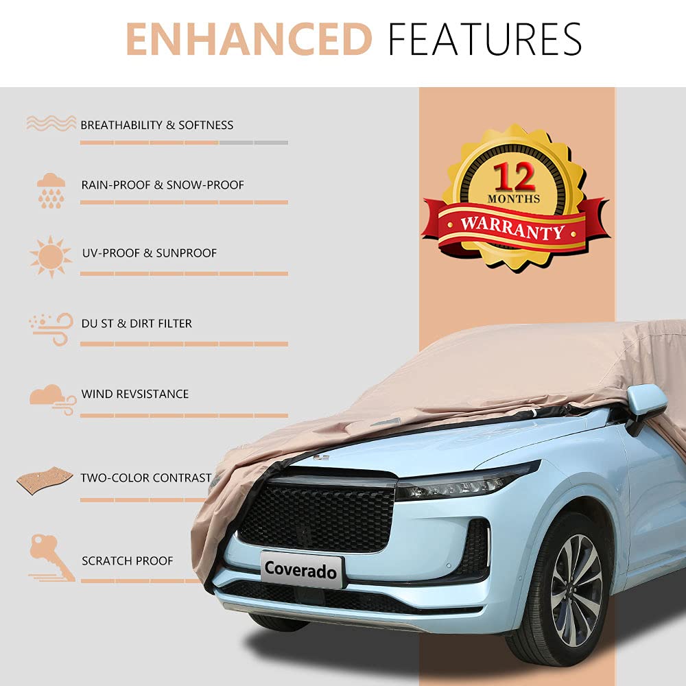 Suv Car Cover Water Resistant All Weather - Coverado Ultra-Protection 6 Layer 300D Heavy Duty Full Exterior Car Covers With Lock For Automobiles, Universal Fit For Outdoor Suv (170'-190')