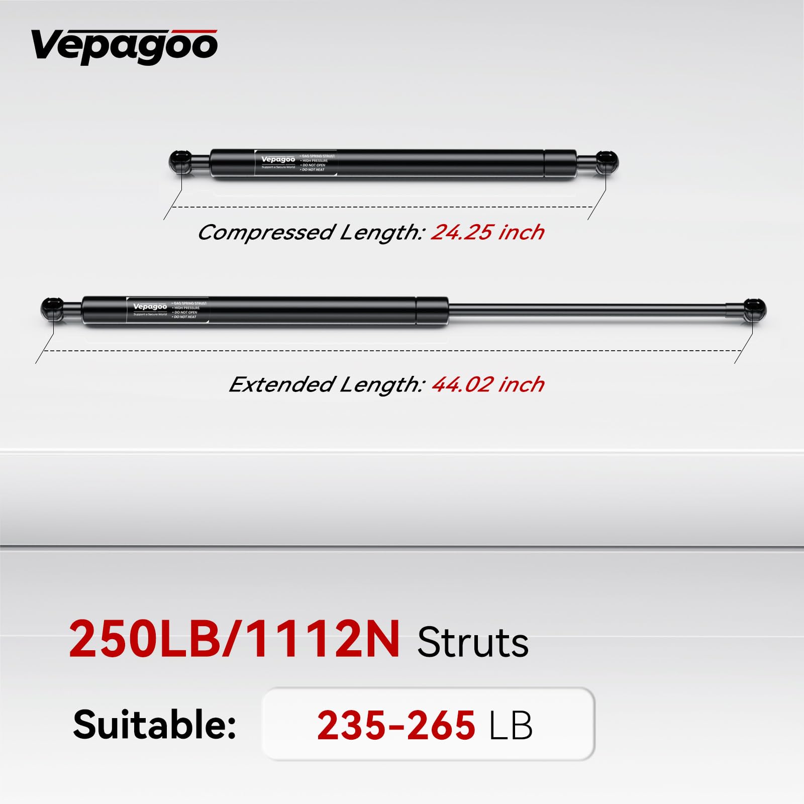 Vepagoo Sf440M250 44 Inch 250Lb/1112N Gas Shock Strut Spring Long Lift Support For Snowmobile Trailer Lift Rv Door Heavy Duty Tr
