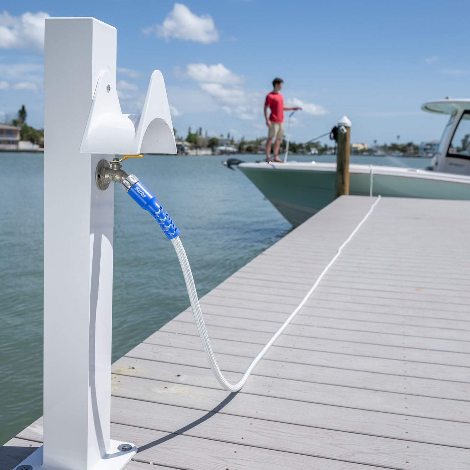 Pocket Hose Marine, Expandable, White, Scuff Free, 25ft Hose, 3/4 Inch, On/Off Valve, BONUS 10 Pattern Sprayer, AS-SEEN-ON-TV, S