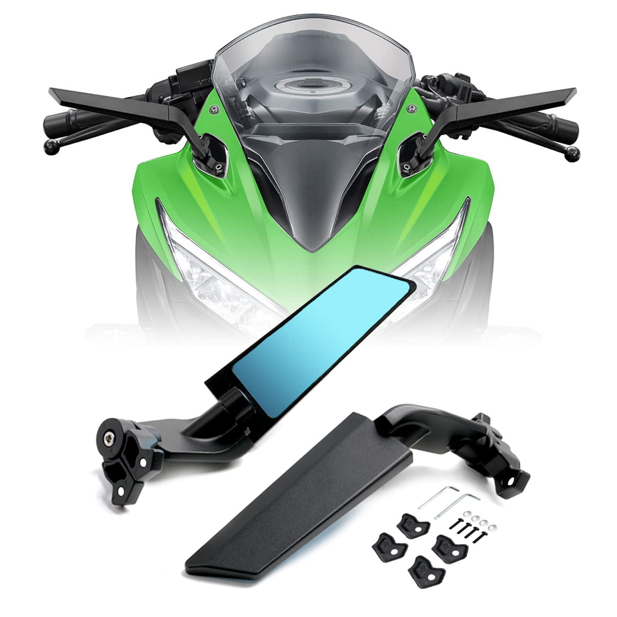 Pacewalker Motorcycle Adjustable Aluminum Rearview Mirror Wind Wing Mirror Compatible With 2018-2022 Kawasaki Ninja 400 650 Zx10