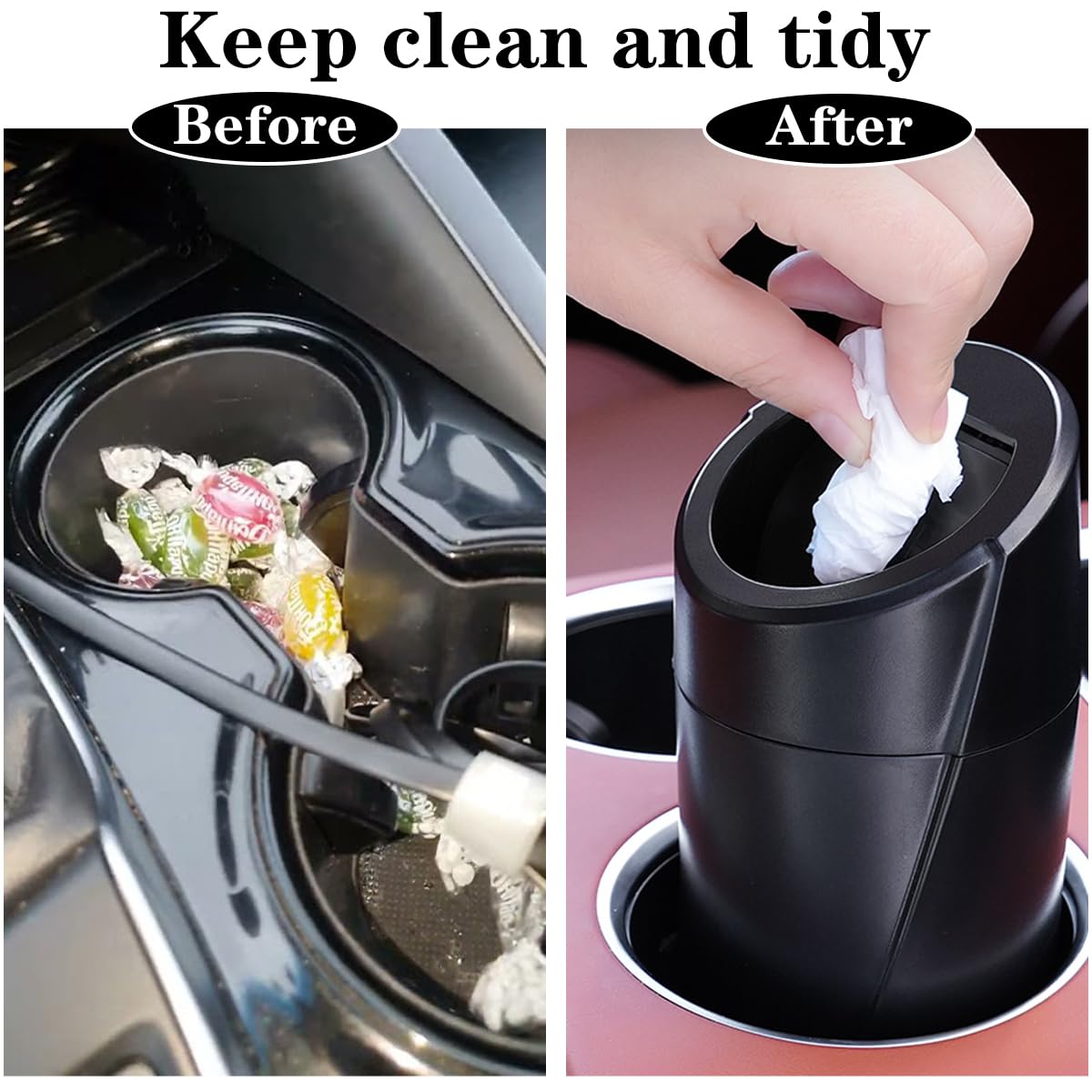 Sglrt Car Trash Can Bin With Lid - Car Garbage Can Cup Holder - Black Mini Leakproof Vehicle Trash Garbage Can Bin With 20Pcs Tr