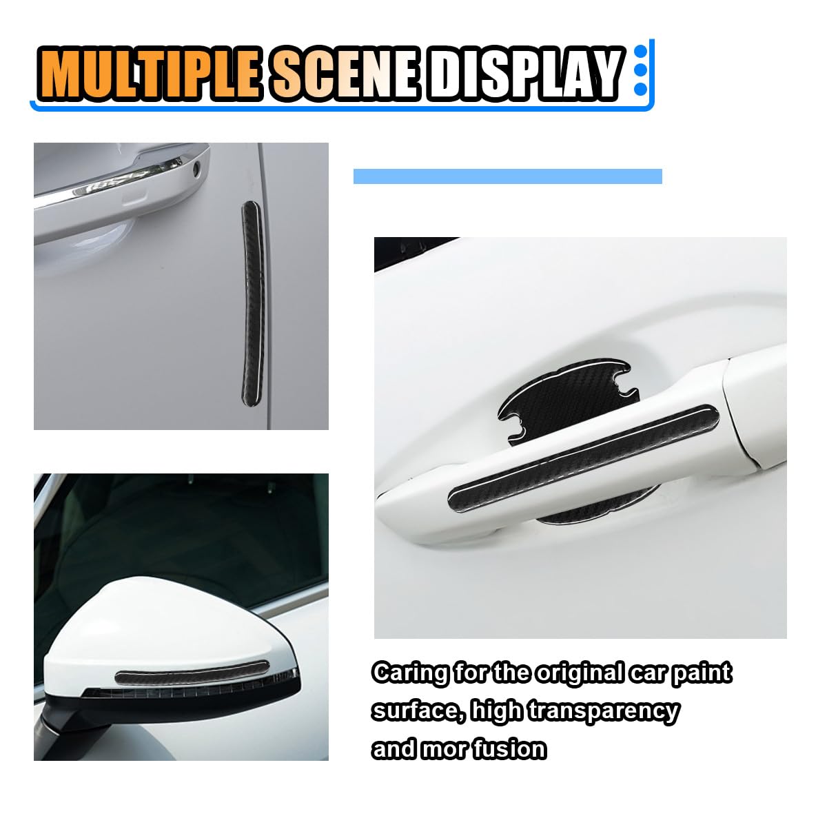 KITUREK Car Door Handle Scratch Protector, Traceless Cup Handle Sticker Decal, Bowl Protector, Paint Protection Film - Carbon Fi